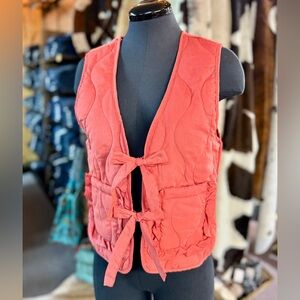 NEW Quilted Ruffle Tie Vest in salmon